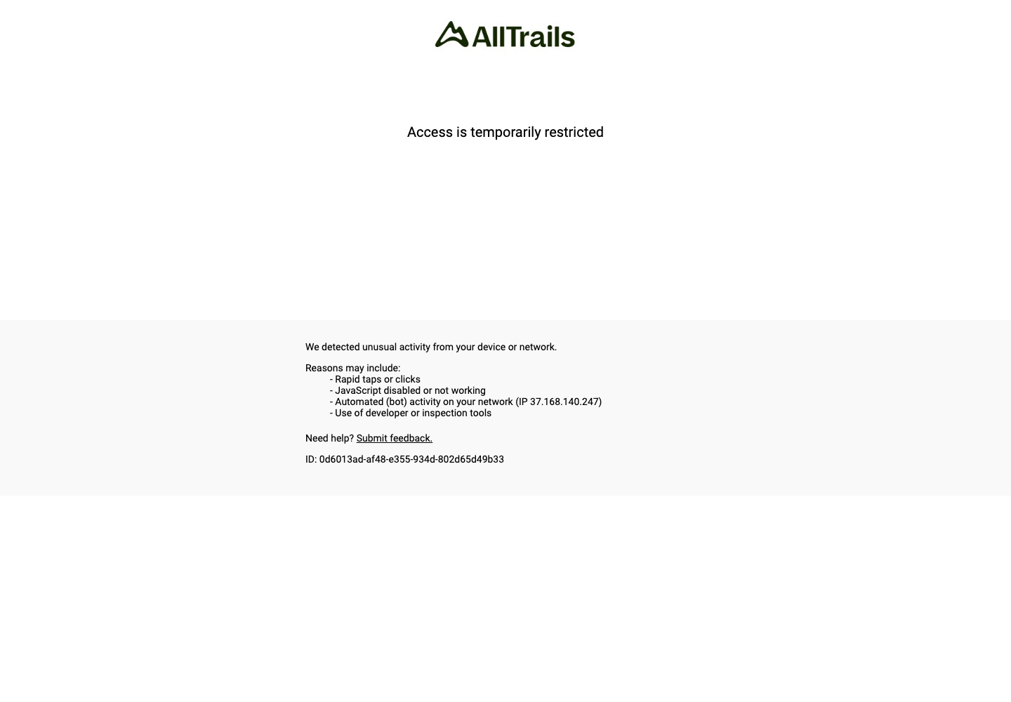 AllTrails landing page screenshot