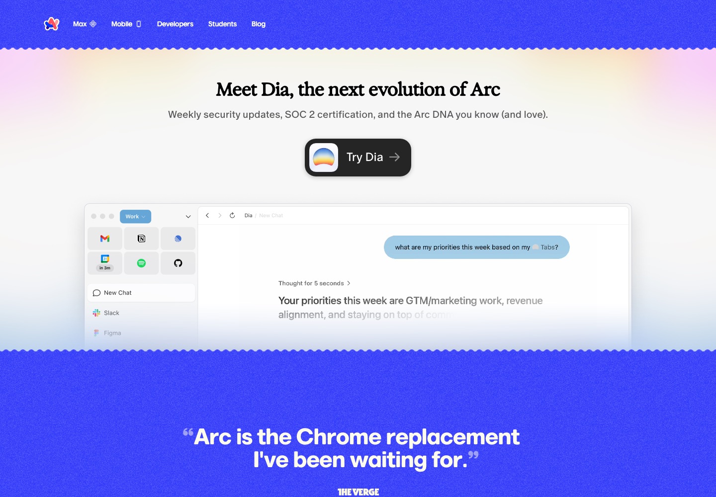 Arc landing page screenshot