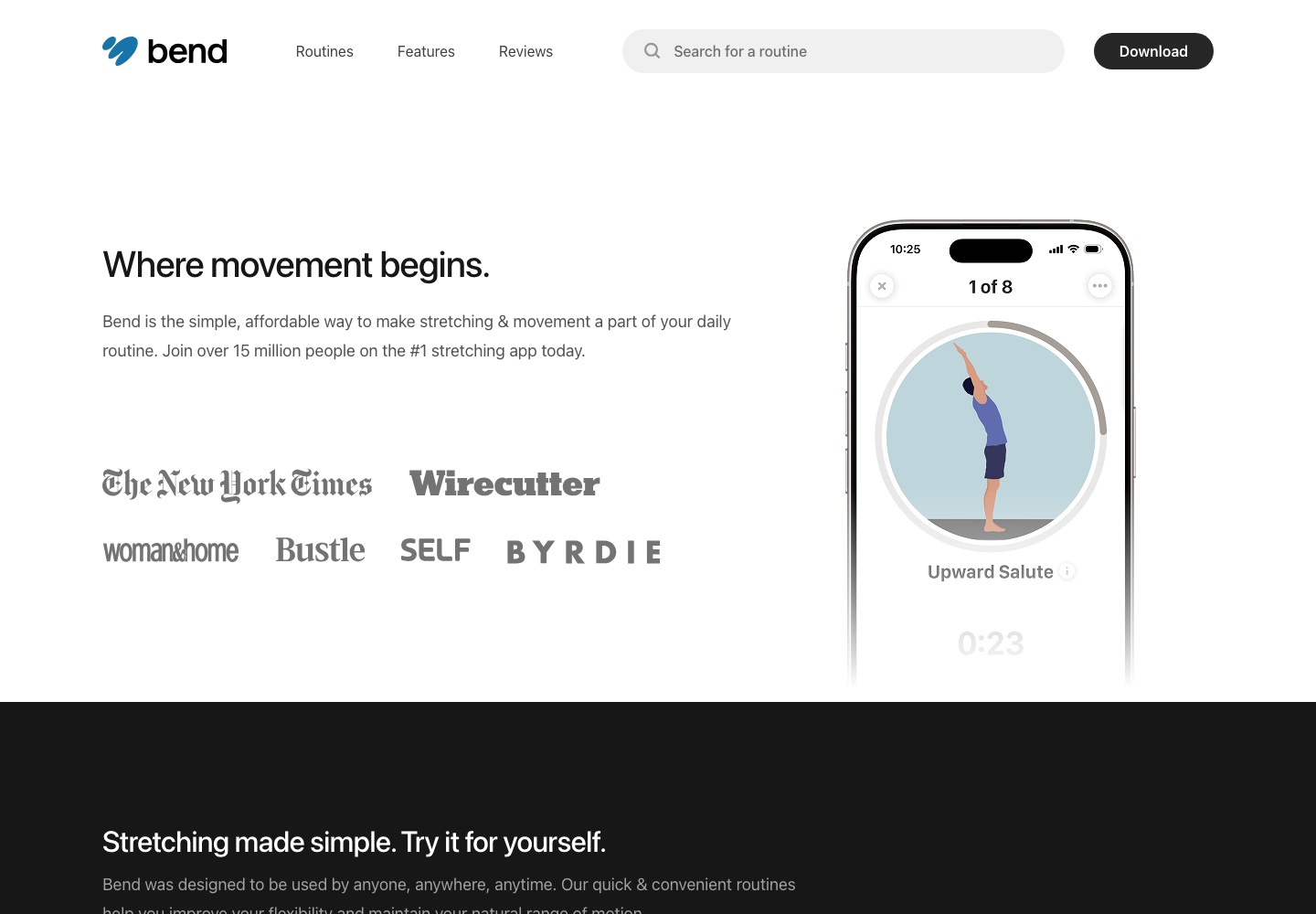 Bend landing page screenshot