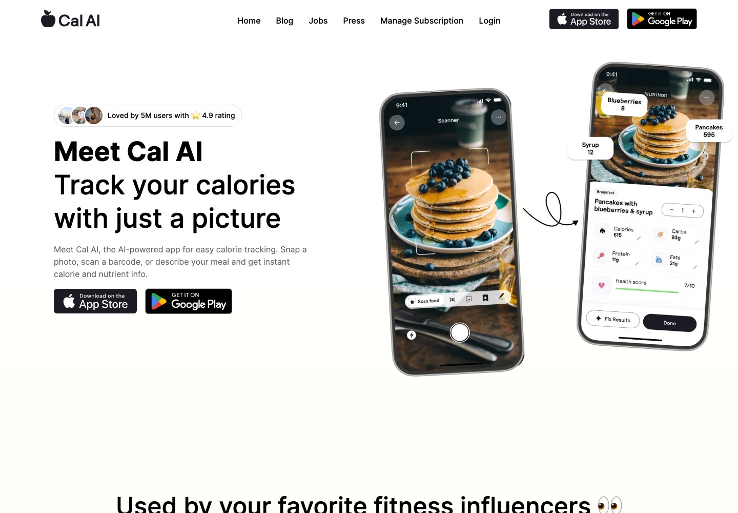 Cal AI landing page screenshot