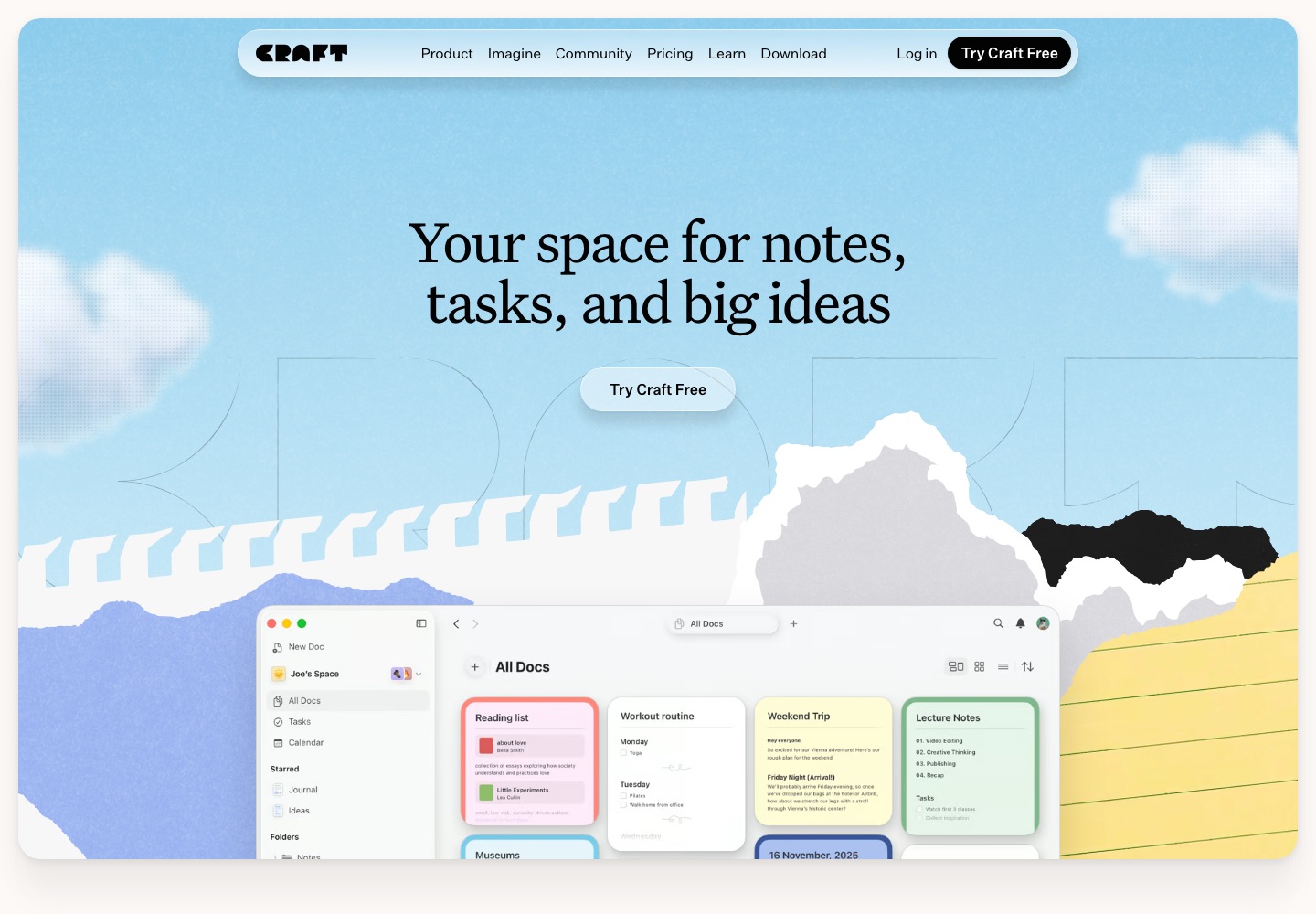 Craft landing page screenshot