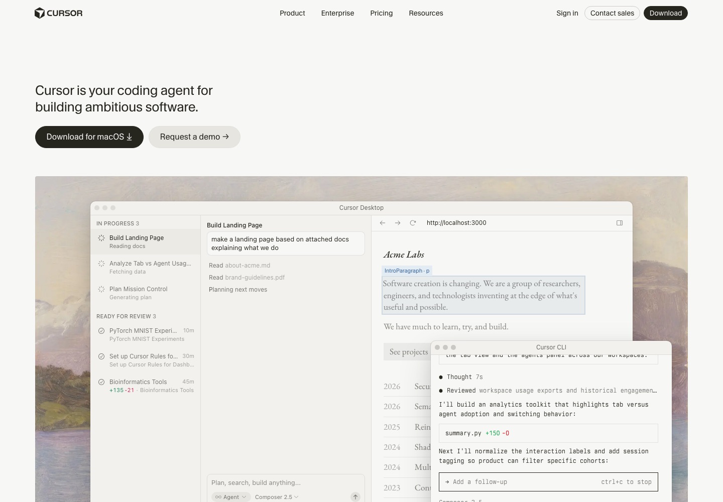Cursor landing page screenshot