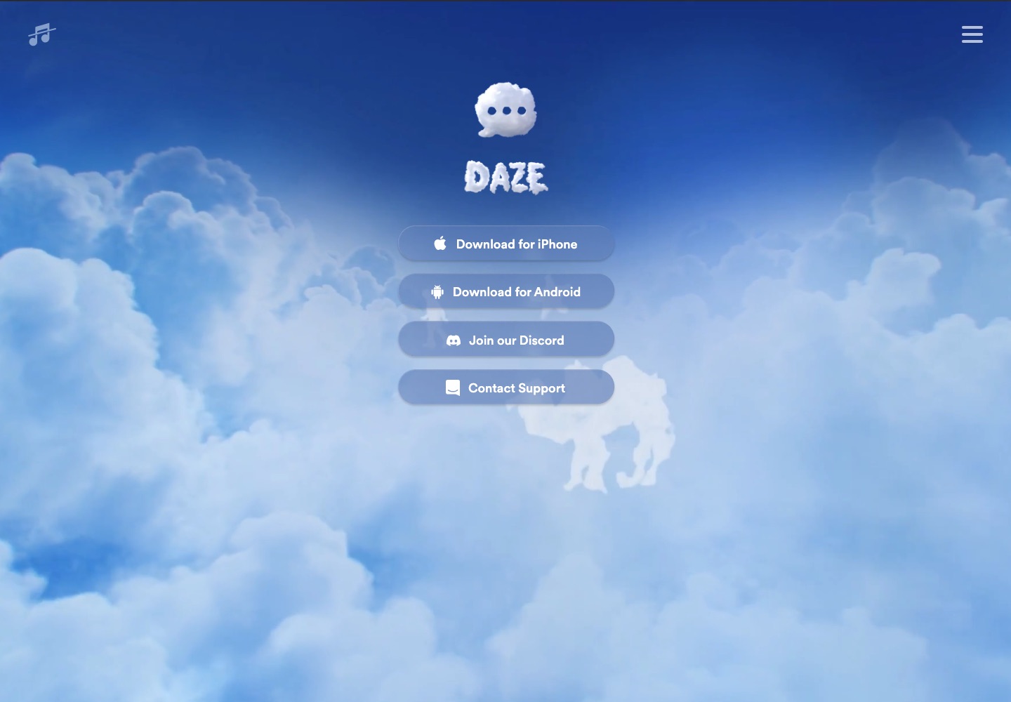 Daze landing page screenshot