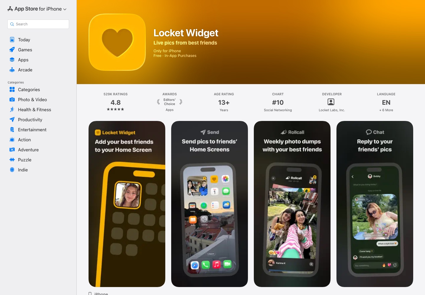 Locket landing page screenshot