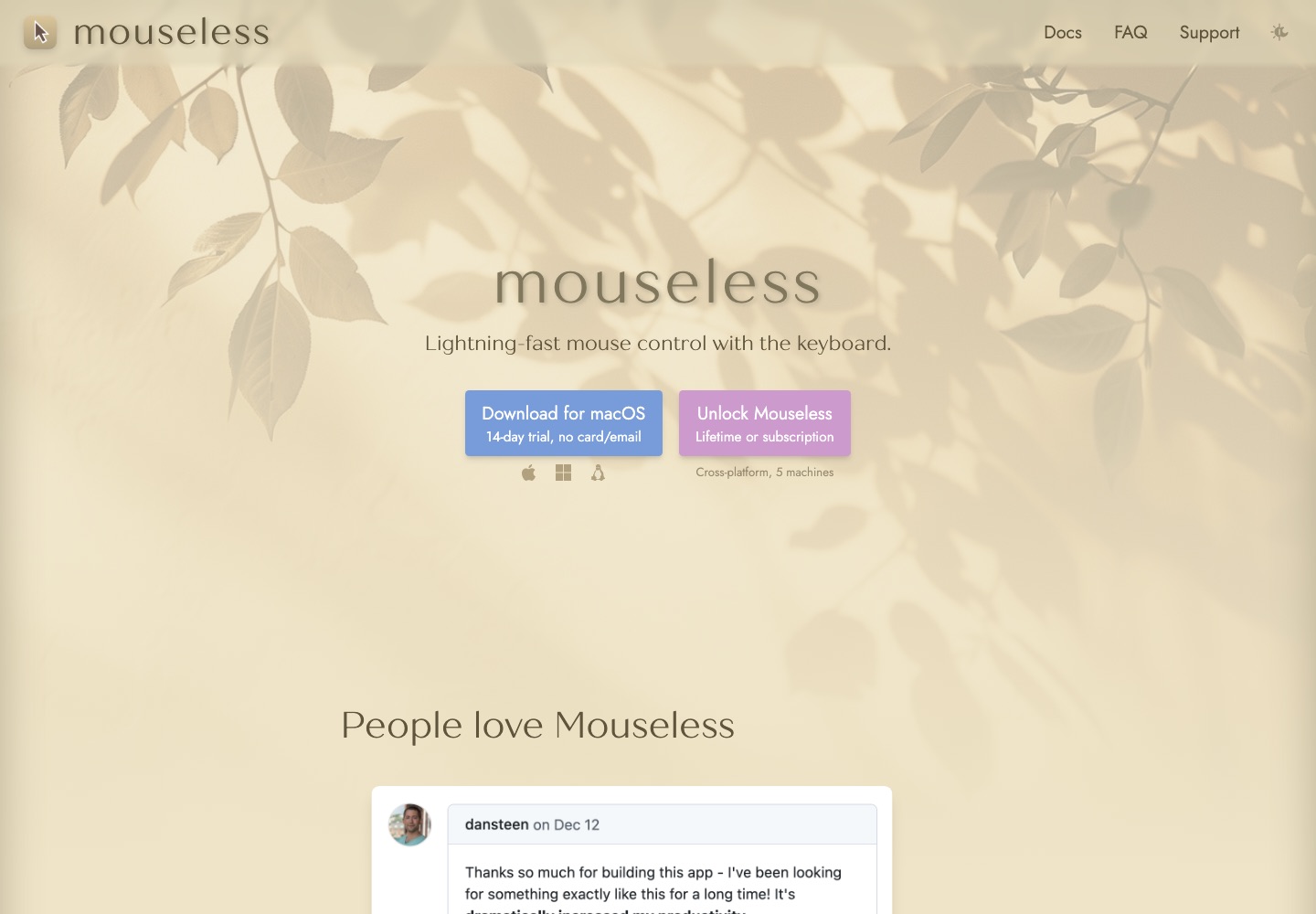 Mouseless landing page screenshot