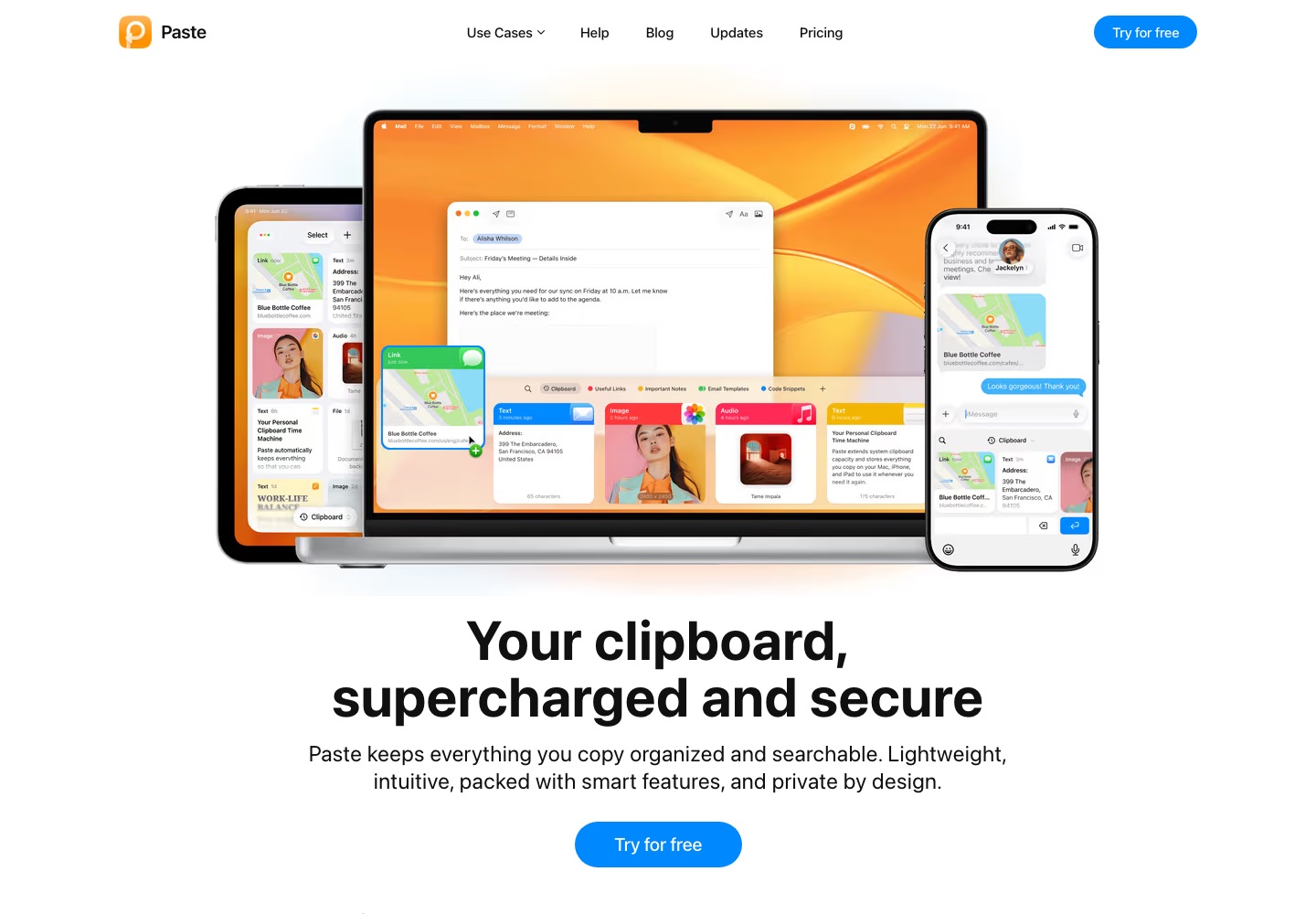 Paste landing page screenshot