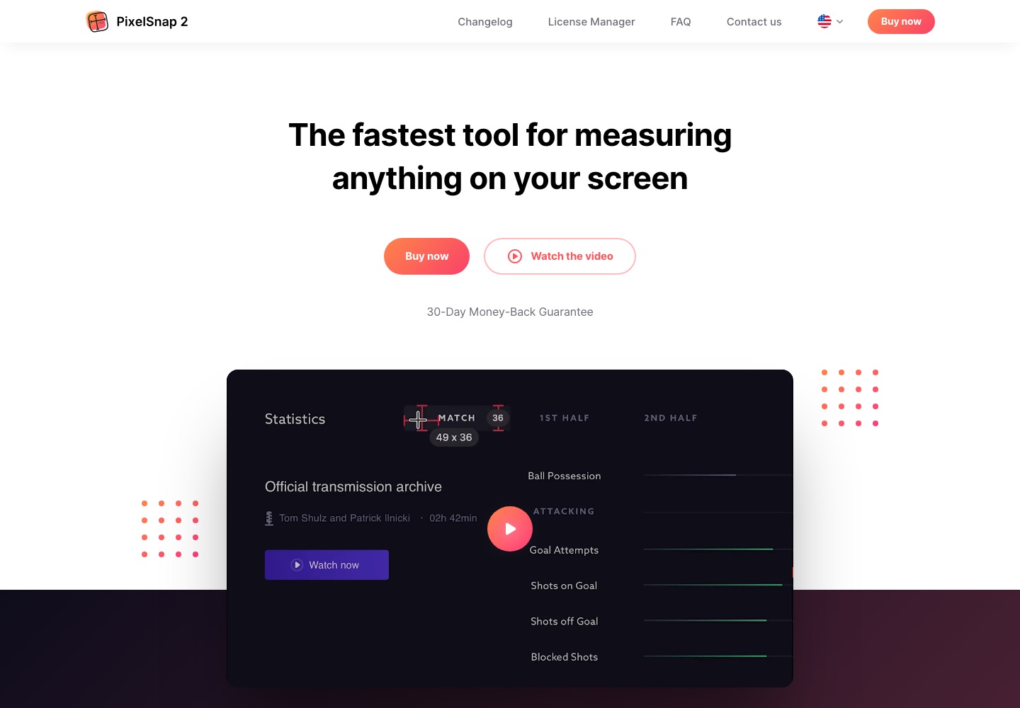 PixelSnap landing page screenshot