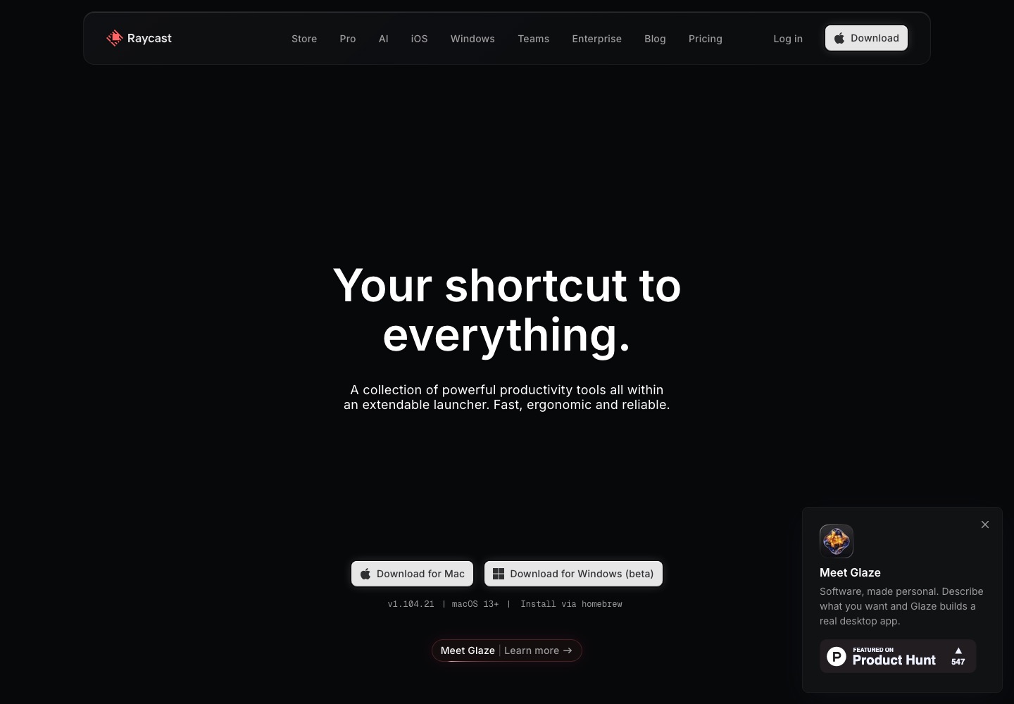 Raycast landing page screenshot