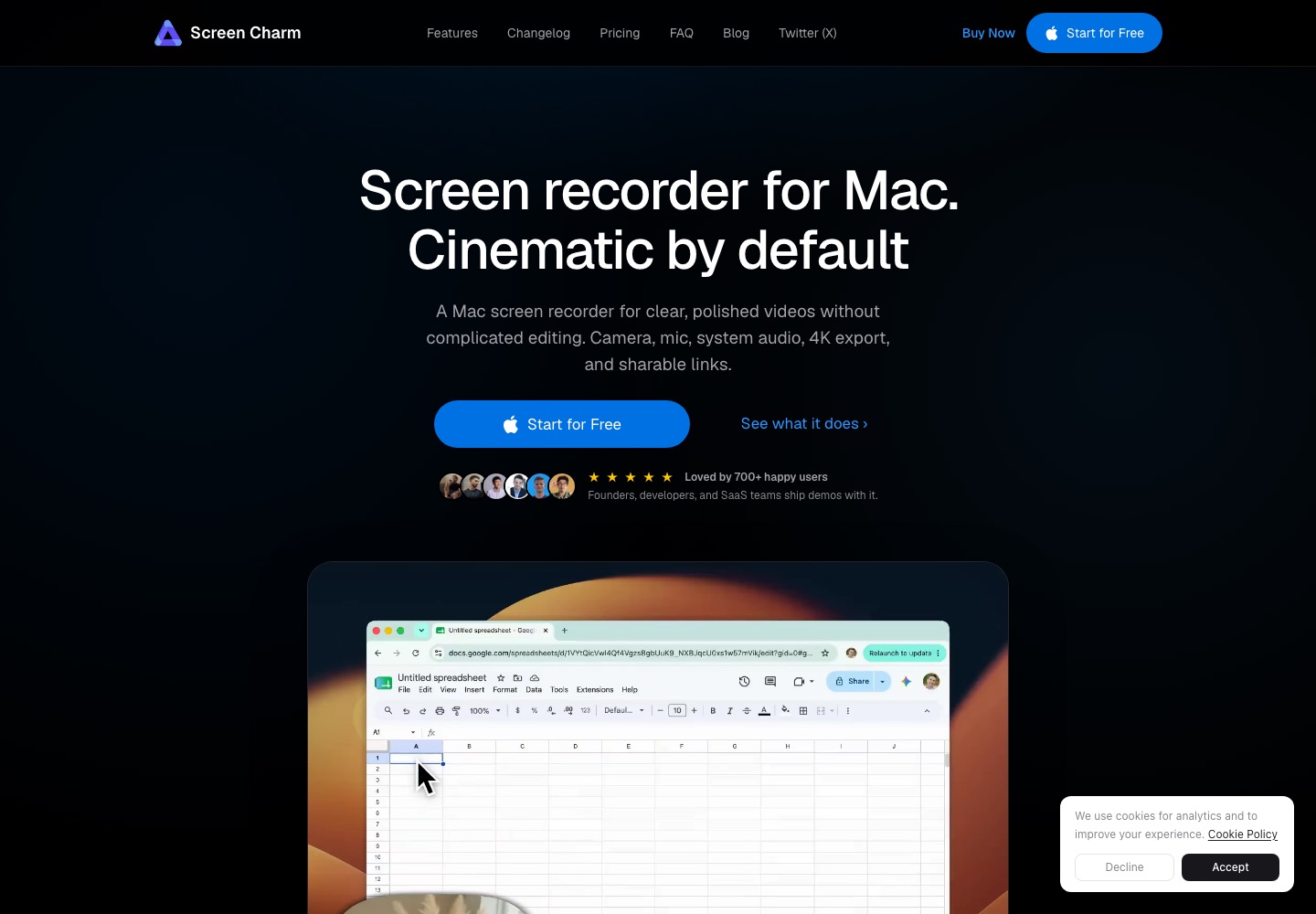 Screen Charm landing page screenshot