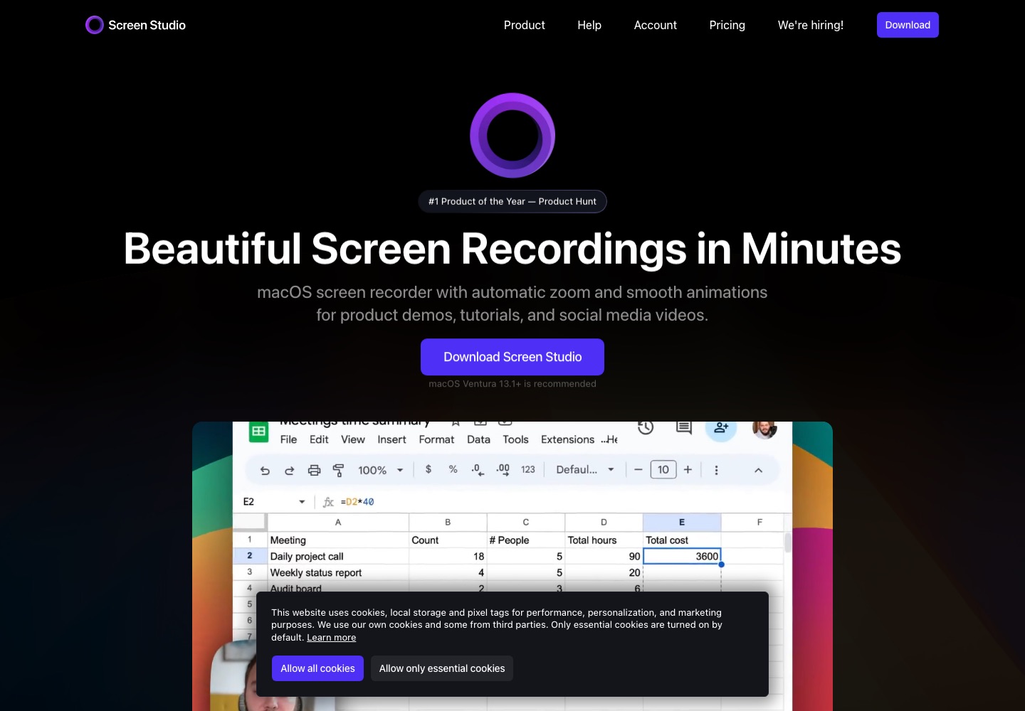 Screen Studio landing page screenshot