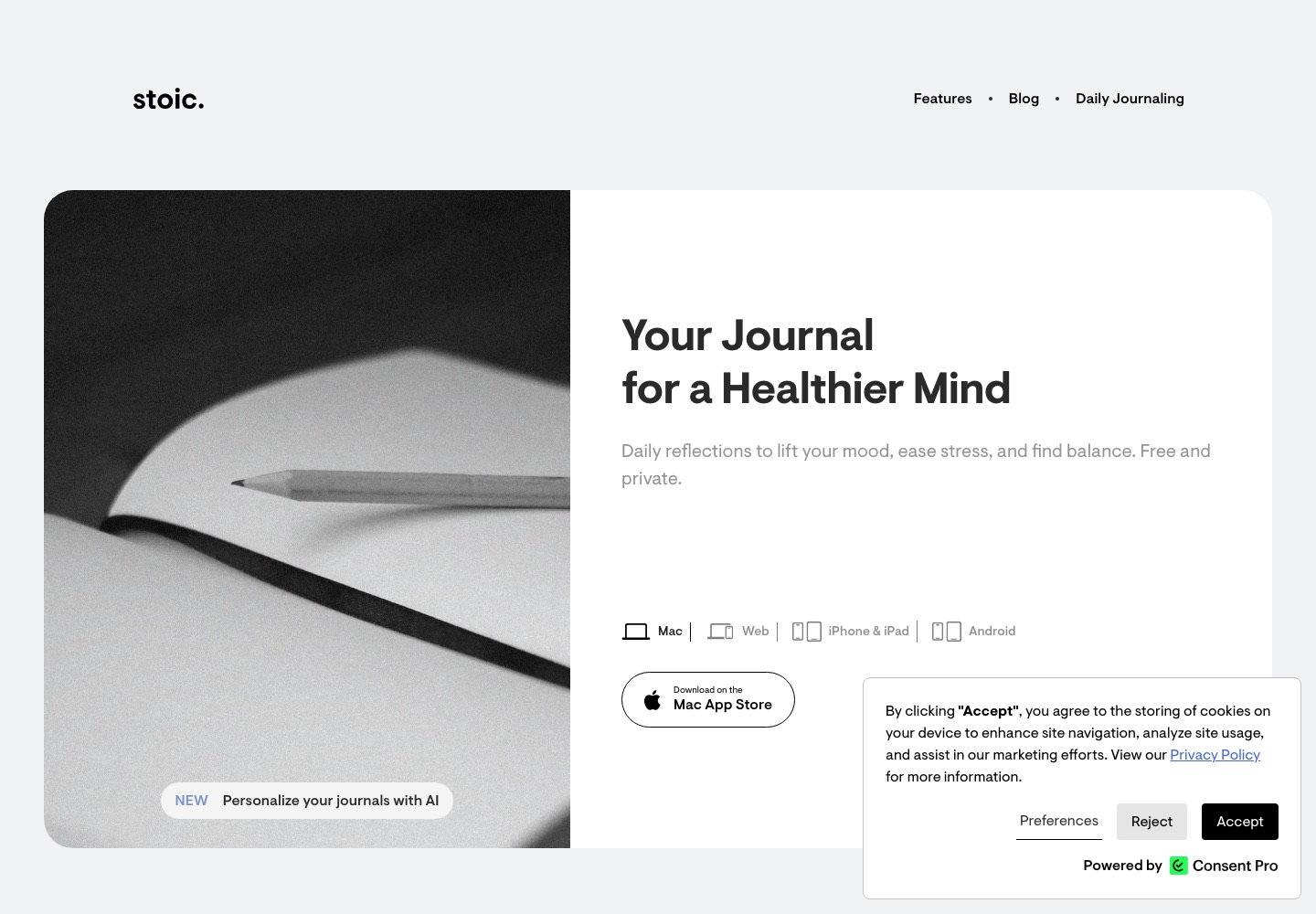 Stoic landing page screenshot