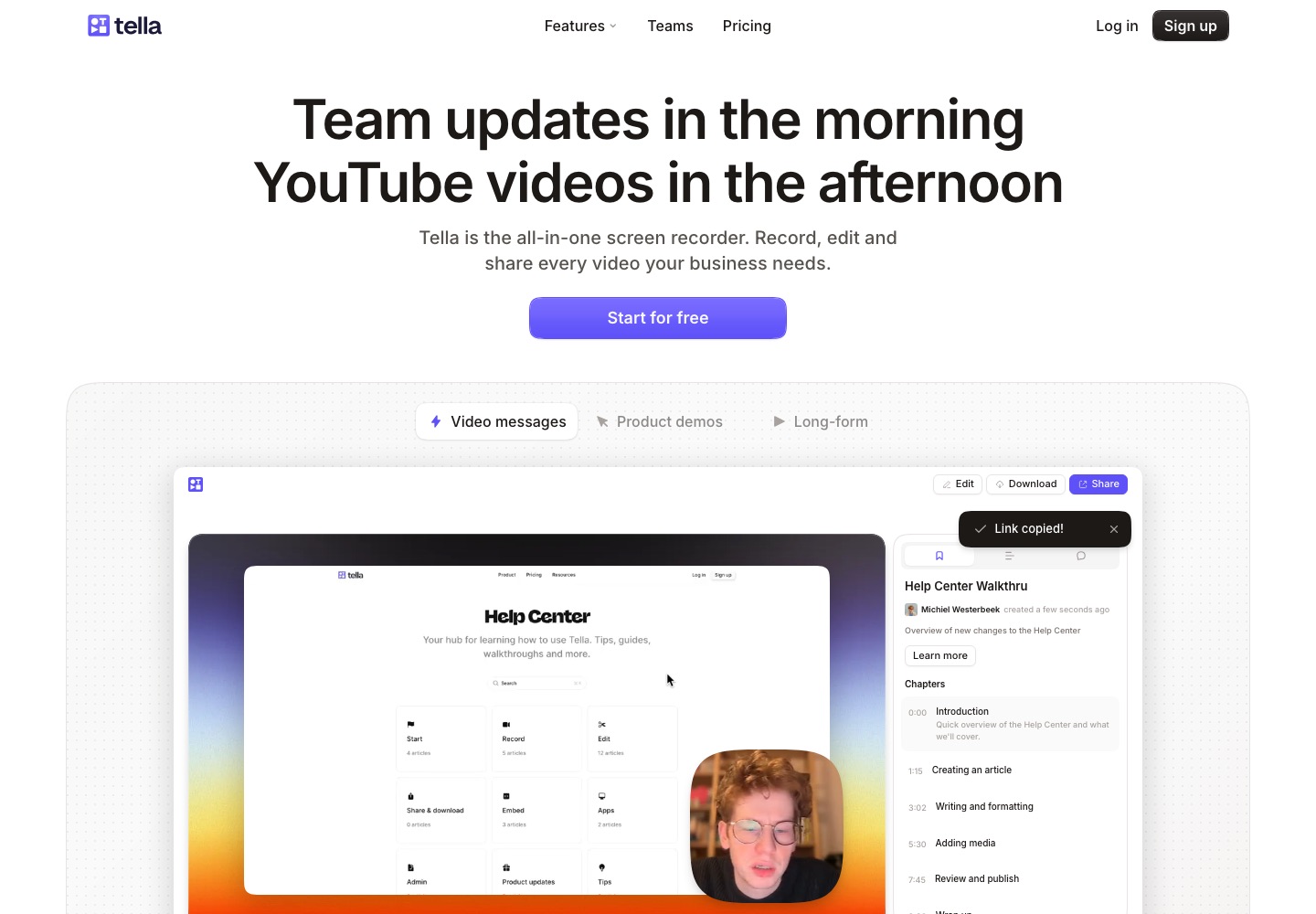 Tella landing page screenshot