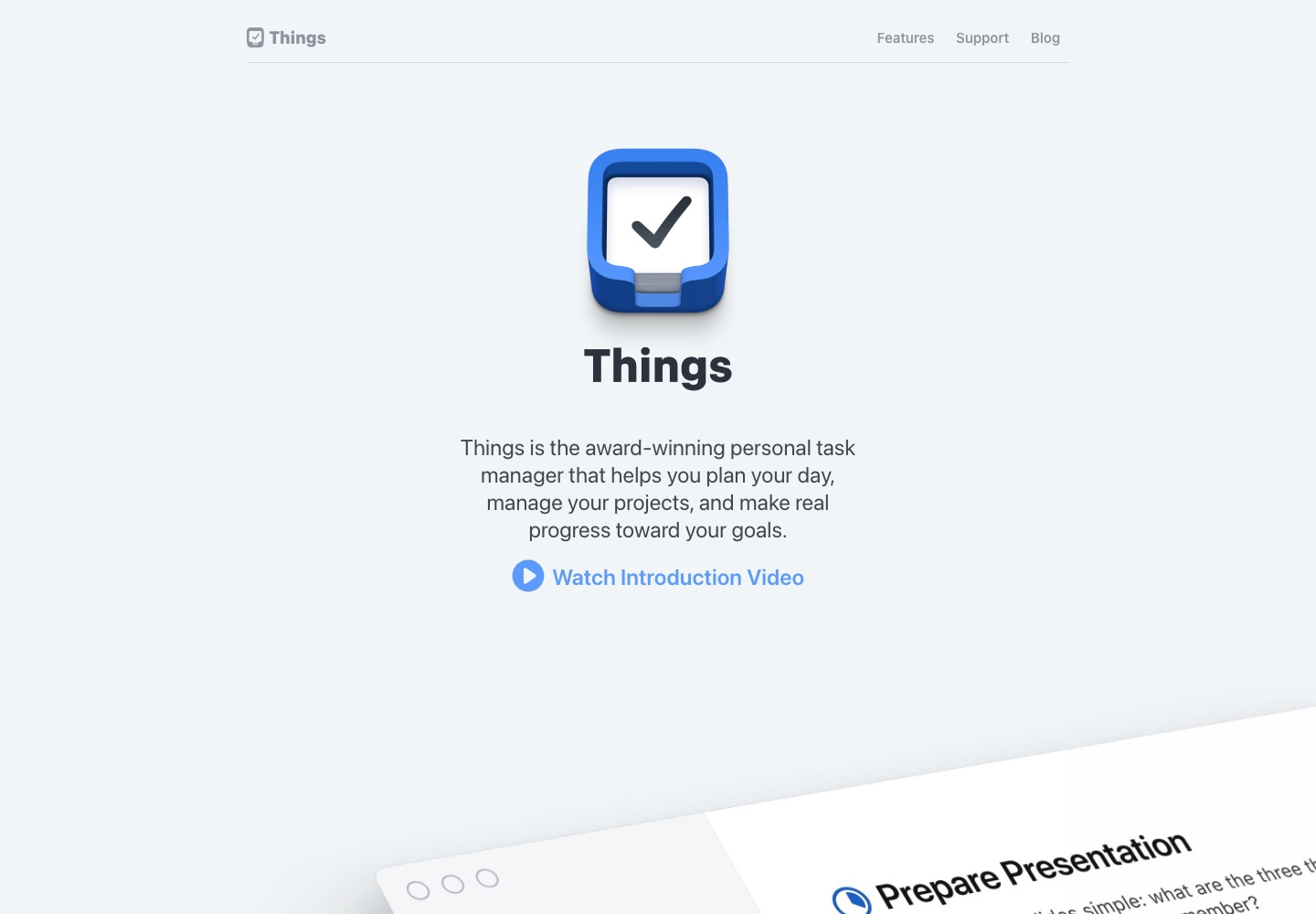 Things landing page screenshot