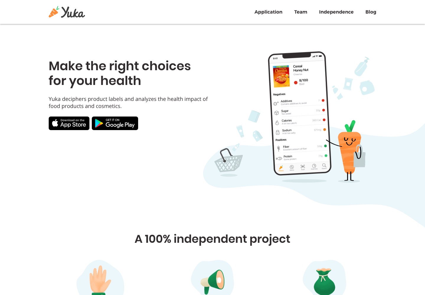 Yuka landing page screenshot
